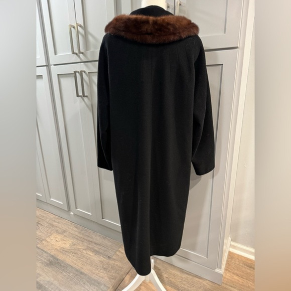 Vintage 1950s Women’s Black Dress Coat with‎ Fur Collar Hollywood Glamour Large - Picture 3 of 13